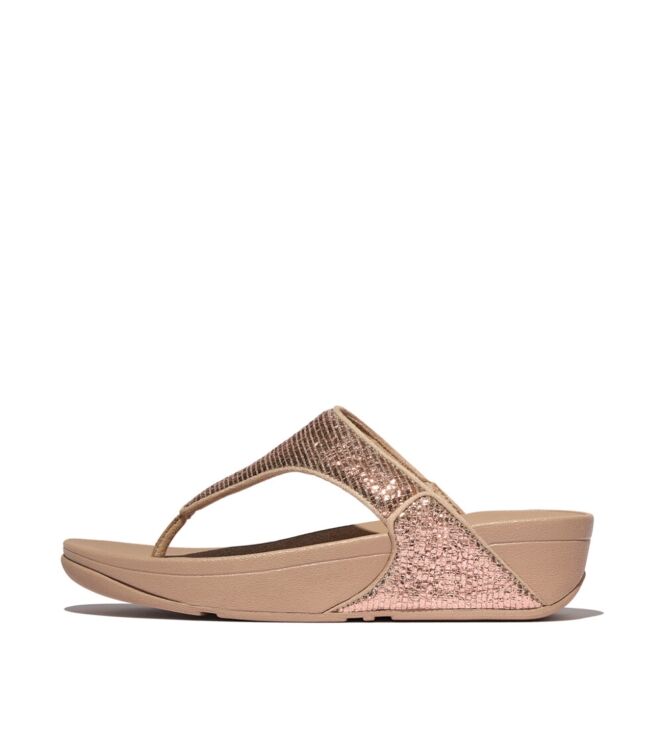 FitFlop lulu crinkled-shimmer toe-post sandals metallic classic beige Direct leverbaar uit de webshop van www.meijerink-schoenen.nl/