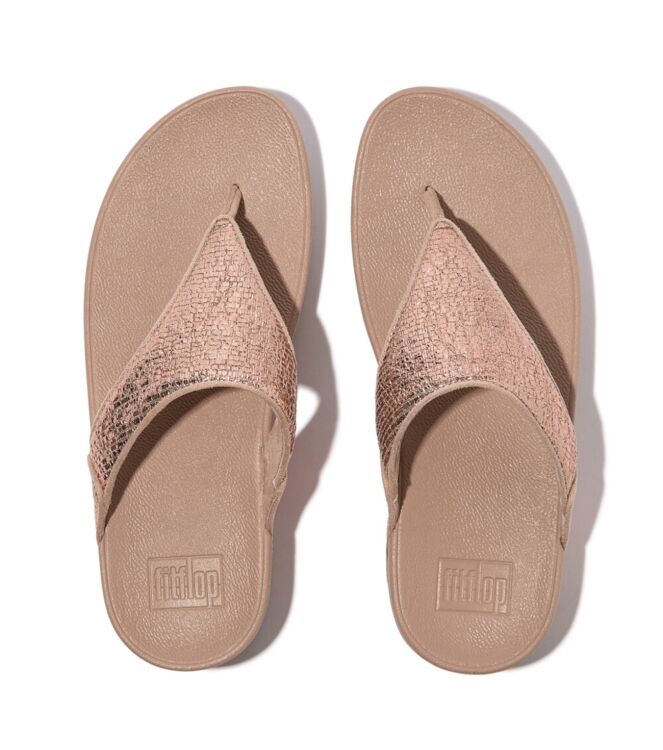 FitFlop lulu crinkled-shimmer toe-post sandals metallic classic beige Direct leverbaar uit de webshop van www.meijerink-schoenen.nl/