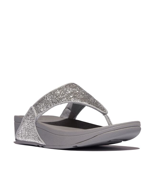 FitFlop lulu crinkled-shimmer toe-post sandals silvereen Direct leverbaar uit de webshop van www.meijerink-schoenen.nl/