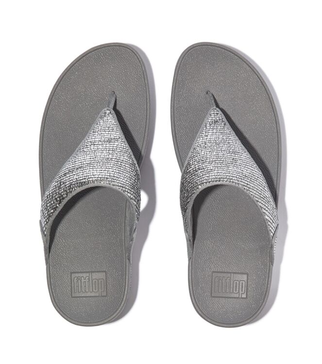 FitFlop lulu crinkled-shimmer toe-post sandals silvereen Direct leverbaar uit de webshop van www.meijerink-schoenen.nl/