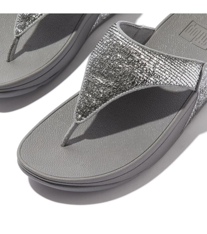 FitFlop lulu crinkled-shimmer toe-post sandals silvereen Direct leverbaar uit de webshop van www.meijerink-schoenen.nl/