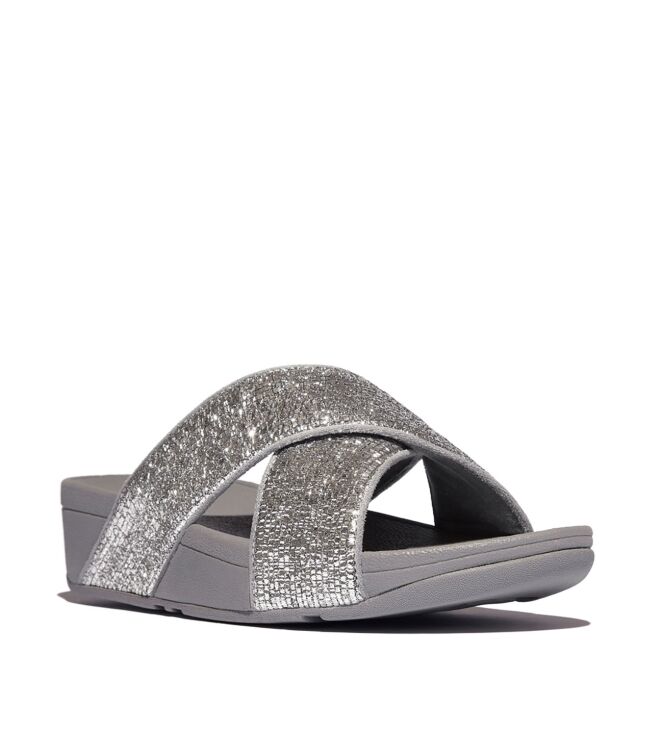 FitFlop lulu crinkled-shimmer cross slides silvereen Direct leverbaar uit de webshop van www.meijerink-schoenen.nl/