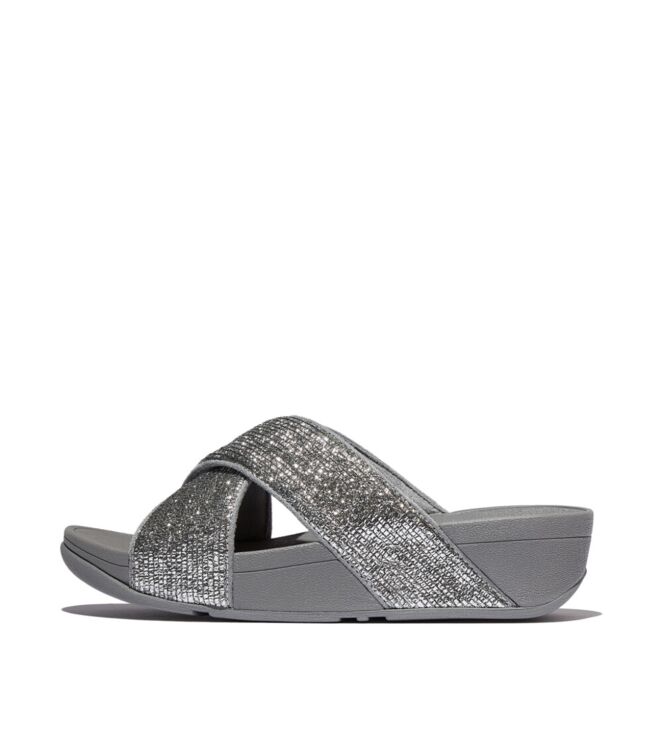 FitFlop lulu crinkled-shimmer cross slides silvereen Direct leverbaar uit de webshop van www.meijerink-schoenen.nl/