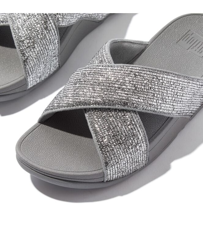 FitFlop lulu crinkled-shimmer cross slides silvereen Direct leverbaar uit de webshop van www.meijerink-schoenen.nl/