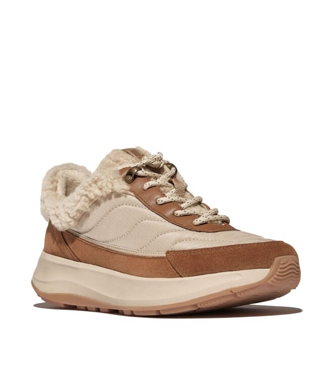 FitFlop f-mode flow shearling-mix sneakers deep tan/camel mix Direct leverbaar uit de webshop van www.meijerink-schoenen.nl/