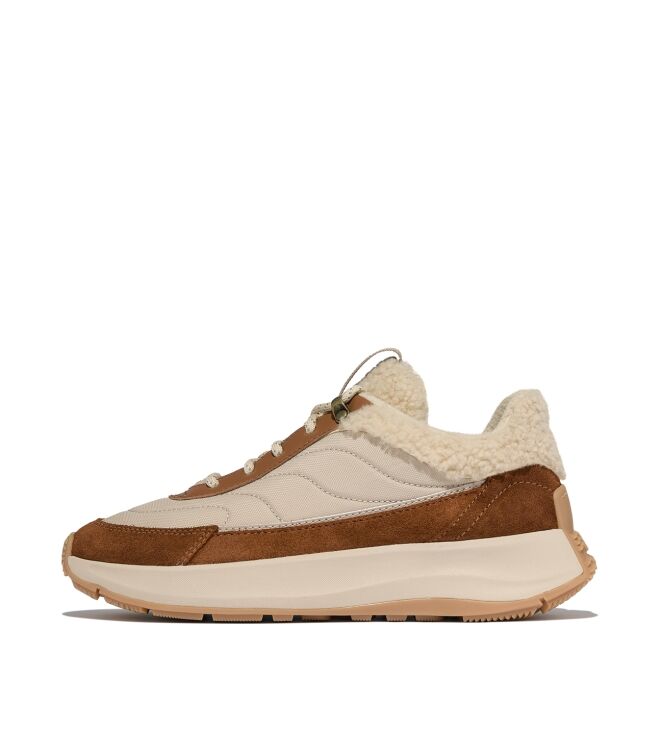 FitFlop f-mode flow shearling-mix sneakers deep tan/camel mix Direct leverbaar uit de webshop van www.meijerink-schoenen.nl/