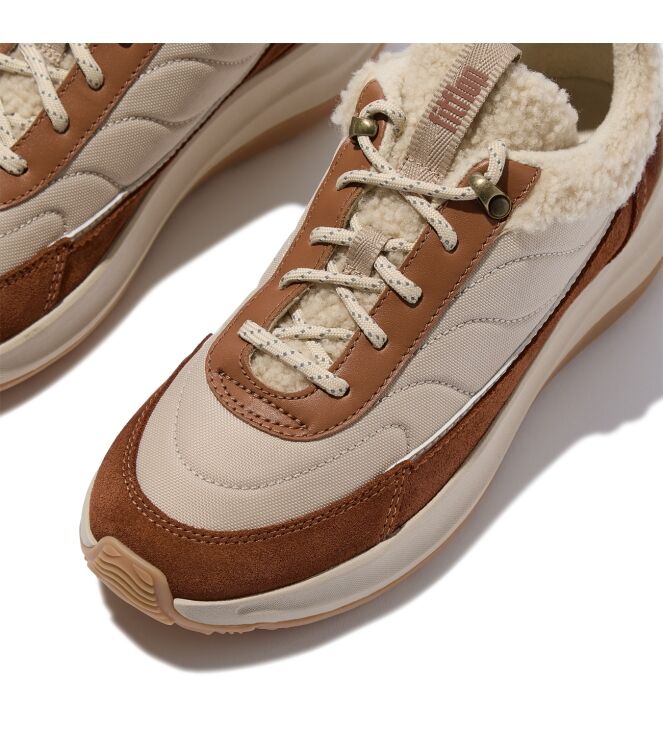 FitFlop f-mode flow shearling-mix sneakers deep tan/camel mix Direct leverbaar uit de webshop van www.meijerink-schoenen.nl/