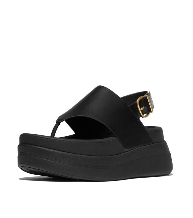 FitFlop f-mode stack leather back-strap toe-post sandals black Direct leverbaar uit de webshop van www.meijerink-schoenen.nl/