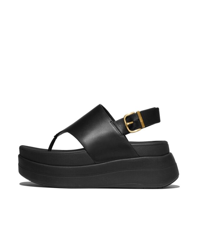 FitFlop f-mode stack leather back-strap toe-post sandals black Direct leverbaar uit de webshop van www.meijerink-schoenen.nl/