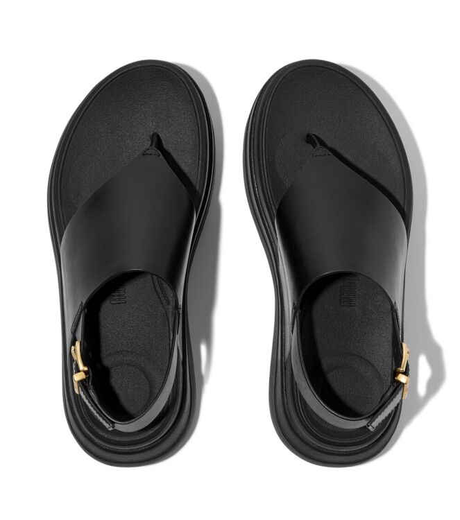 FitFlop f-mode stack leather back-strap toe-post sandals black Direct leverbaar uit de webshop van www.meijerink-schoenen.nl/