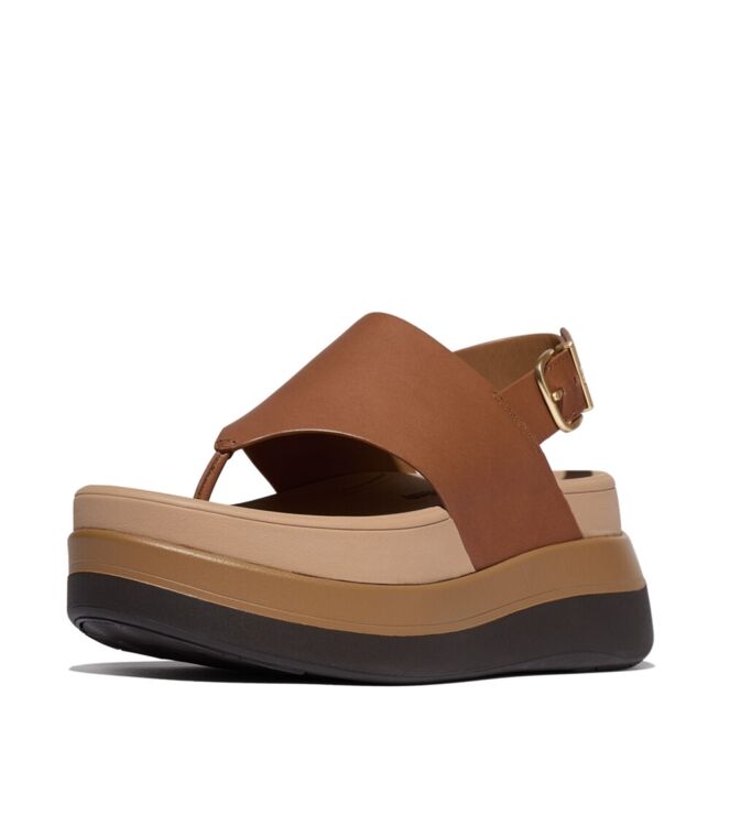 FitFlop f-mode stack leather back-strap toe-post sandals deep tan Direct leverbaar uit de webshop van www.meijerink-schoenen.nl/