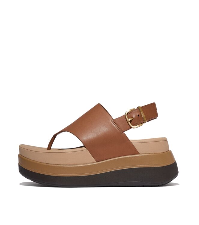 FitFlop f-mode stack leather back-strap toe-post sandals deep tan Direct leverbaar uit de webshop van www.meijerink-schoenen.nl/