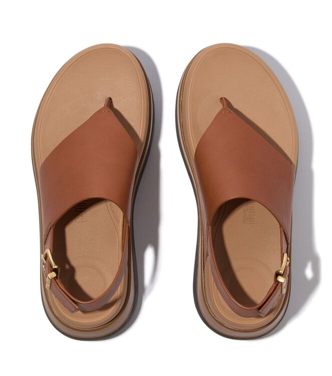 FitFlop f-mode stack leather back-strap toe-post sandals deep tan Direct leverbaar uit de webshop van www.meijerink-schoenen.nl/