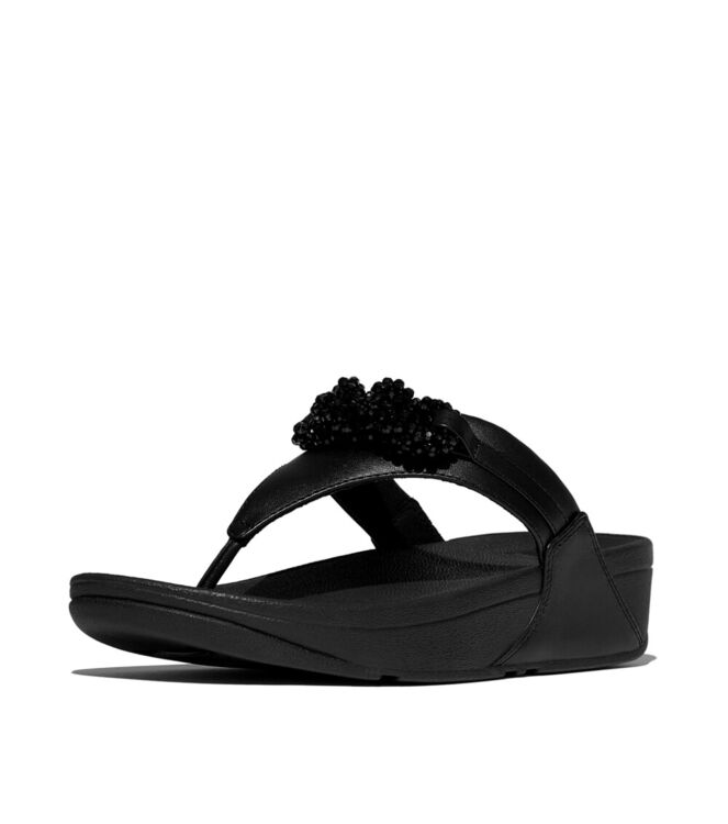 FitFlop lulu beaded-chain leather toe-post sandals black Direct leverbaar uit de webshop van www.meijerink-schoenen.nl/