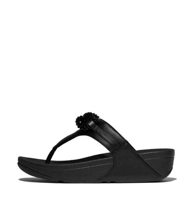 FitFlop lulu beaded-chain leather toe-post sandals black Direct leverbaar uit de webshop van www.meijerink-schoenen.nl/