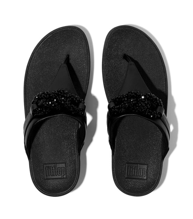 FitFlop lulu beaded-chain leather toe-post sandals black Direct leverbaar uit de webshop van www.meijerink-schoenen.nl/