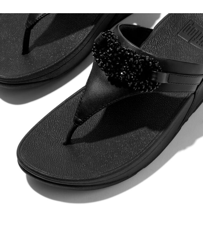 FitFlop lulu beaded-chain leather toe-post sandals black Direct leverbaar uit de webshop van www.meijerink-schoenen.nl/