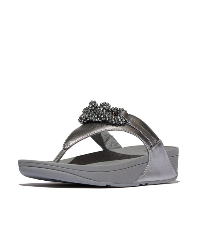 FitFlop lulu beaded-chain leather toe-post sandals silvereen Direct leverbaar uit de webshop van www.meijerink-schoenen.nl/