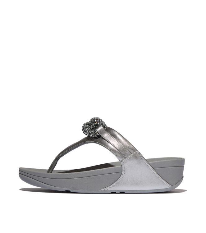FitFlop lulu beaded-chain leather toe-post sandals silvereen Direct leverbaar uit de webshop van www.meijerink-schoenen.nl/