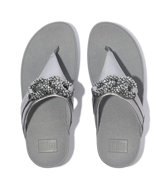 FitFlop lulu beaded-chain leather toe-post sandals silvereen Direct leverbaar uit de webshop van www.meijerink-schoenen.nl/