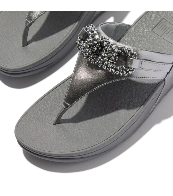 FitFlop lulu beaded-chain leather toe-post sandals silvereen Direct leverbaar uit de webshop van www.meijerink-schoenen.nl/