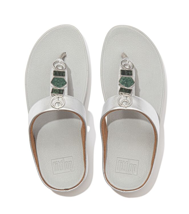 FitFlop fino stone trim toe-post sandals silver Direct leverbaar uit de webshop van www.meijerink-schoenen.nl/