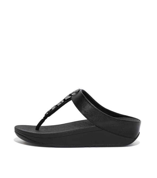 FitFlop fino stone trim toe-post sandals all black Direct leverbaar uit de webshop van www.meijerink-schoenen.nl/