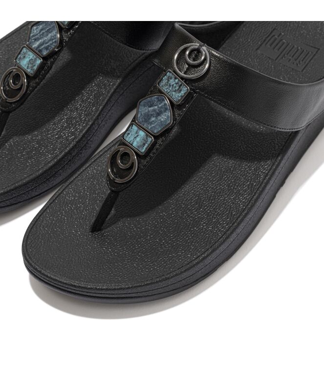 FitFlop fino stone trim toe-post sandals all black Direct leverbaar uit de webshop van www.meijerink-schoenen.nl/