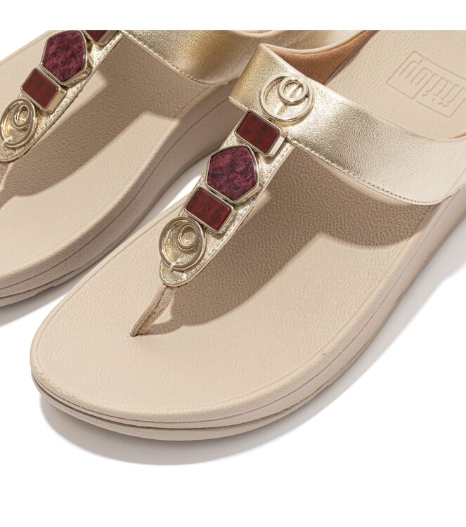 FitFlop fino stone trim toe-post sandals platino Direct leverbaar uit de webshop van www.meijerink-schoenen.nl/