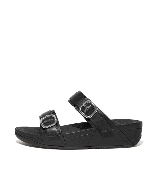FitFlop lulu adjustable slide - leather all black Direct leverbaar uit de webshop van www.meijerink-schoenen.nl/