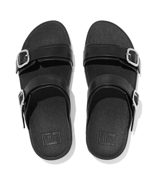 FitFlop lulu adjustable slide - leather all black Direct leverbaar uit de webshop van www.meijerink-schoenen.nl/