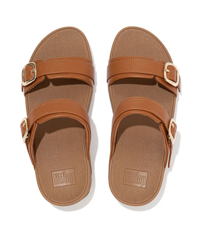 FitFlop lulu adjustable slide - leather light tan Direct leverbaar uit de webshop van www.meijerink-schoenen.nl/