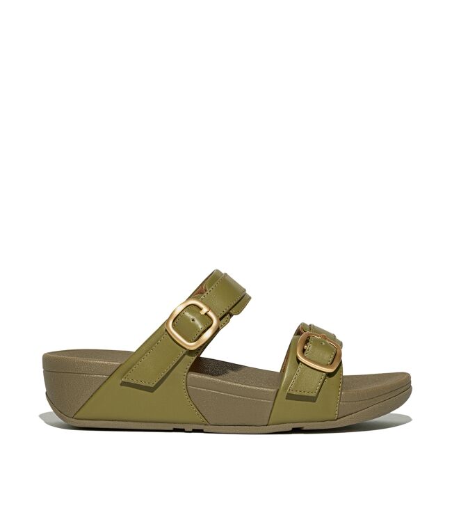 FitFlop lulu adjustable slide - leather camo-green Direct leverbaar uit de webshop van www.meijerink-schoenen.nl/