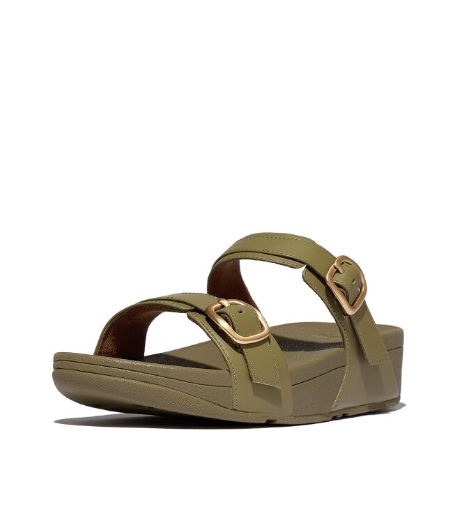 FitFlop lulu adjustable slide - leather camo-green Direct leverbaar uit de webshop van www.meijerink-schoenen.nl/