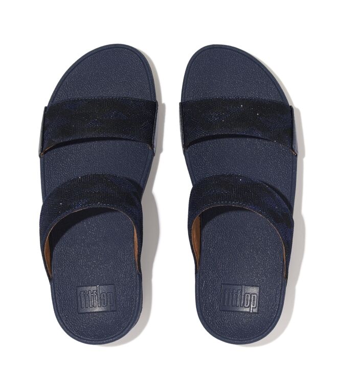 FitFlop lulu slide - geo glitz midnight navy Direct leverbaar uit de webshop van www.meijerink-schoenen.nl/