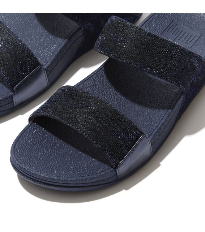 FitFlop lulu slide - geo glitz midnight navy Direct leverbaar uit de webshop van www.meijerink-schoenen.nl/
