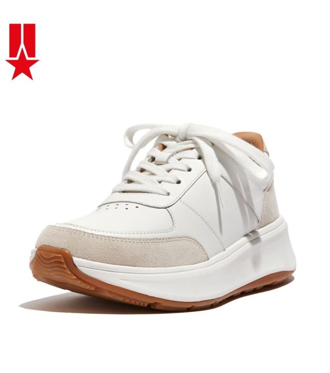 FitFlop f-mode leather/suede flatform sneakers urban white Direct leverbaar uit de webshop van www.meijerink-schoenen.nl/