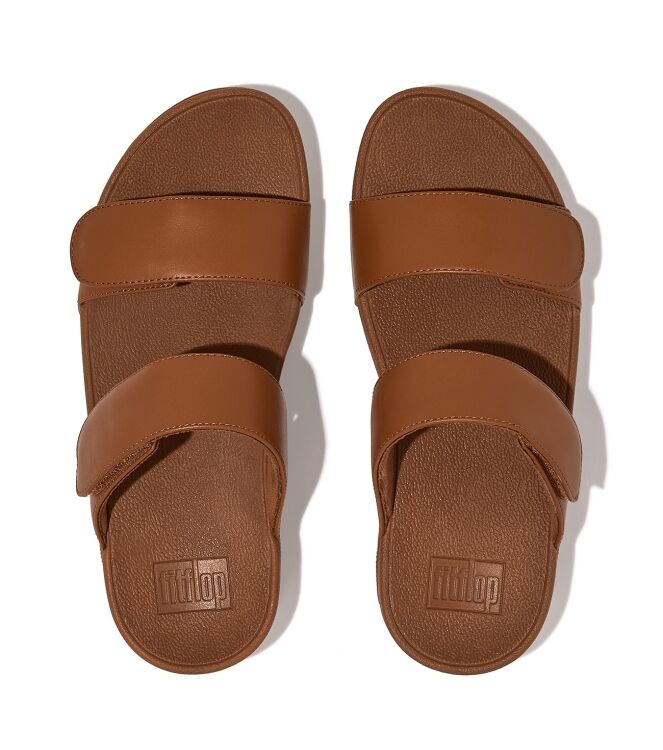 FitFlop lulu adjustable leather slides light tan Direct leverbaar uit de webshop van www.meijerink-schoenen.nl/