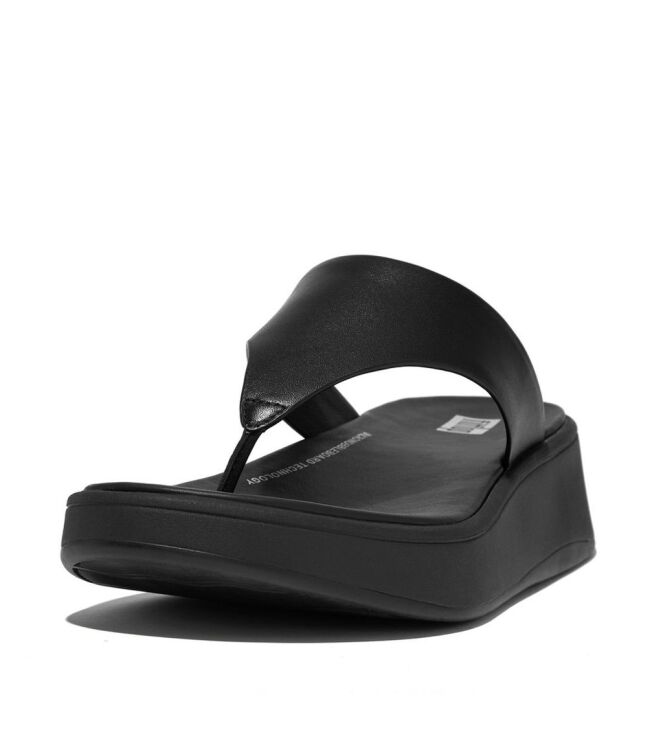 FitFlop f-mode leather flatform toe-post sandals all black Direct leverbaar uit de webshop van www.meijerink-schoenen.nl/