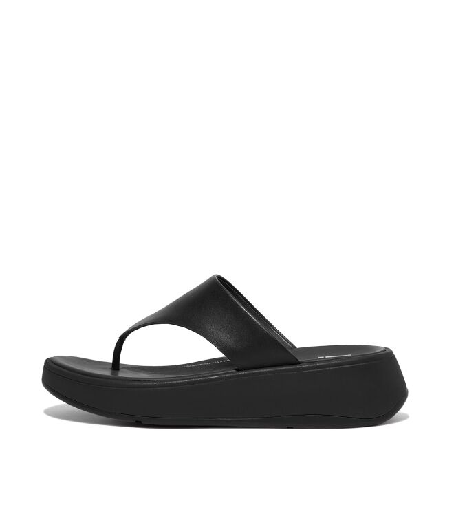 FitFlop f-mode leather flatform toe-post sandals all black Direct leverbaar uit de webshop van www.meijerink-schoenen.nl/