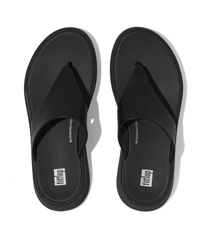 FitFlop f-mode leather flatform toe-post sandals all black Direct leverbaar uit de webshop van www.meijerink-schoenen.nl/