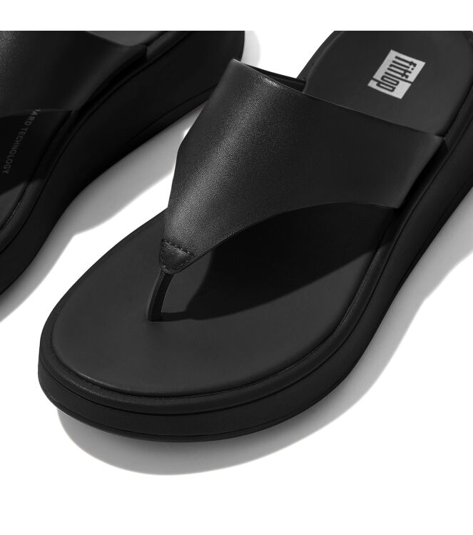 FitFlop f-mode leather flatform toe-post sandals all black Direct leverbaar uit de webshop van www.meijerink-schoenen.nl/
