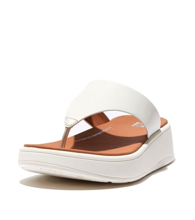 FitFlop f-mode leather flatform toe-post sandals cream Direct leverbaar uit de webshop van www.meijerink-schoenen.nl/