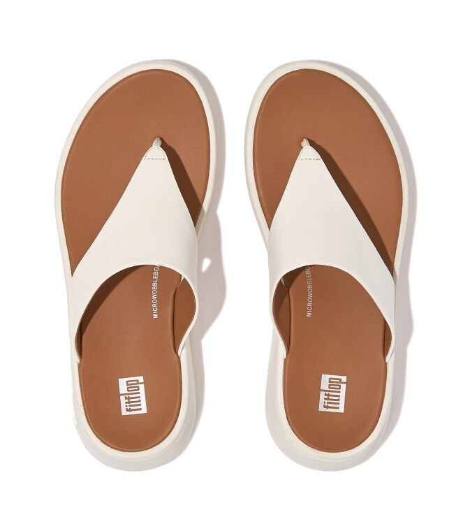 FitFlop f-mode leather flatform toe-post sandals cream Direct leverbaar uit de webshop van www.meijerink-schoenen.nl/