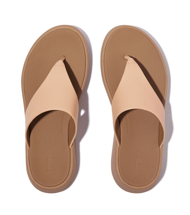 FitFlop f-mode leather flatform toe-post sandals sandy beige Direct leverbaar uit de webshop van www.meijerink-schoenen.nl/