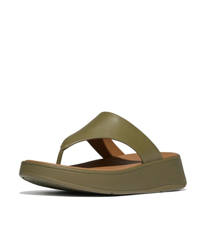 FitFlop f-mode leather flatform toe-post sandals camo-green Direct leverbaar uit de webshop van www.meijerink-schoenen.nl/