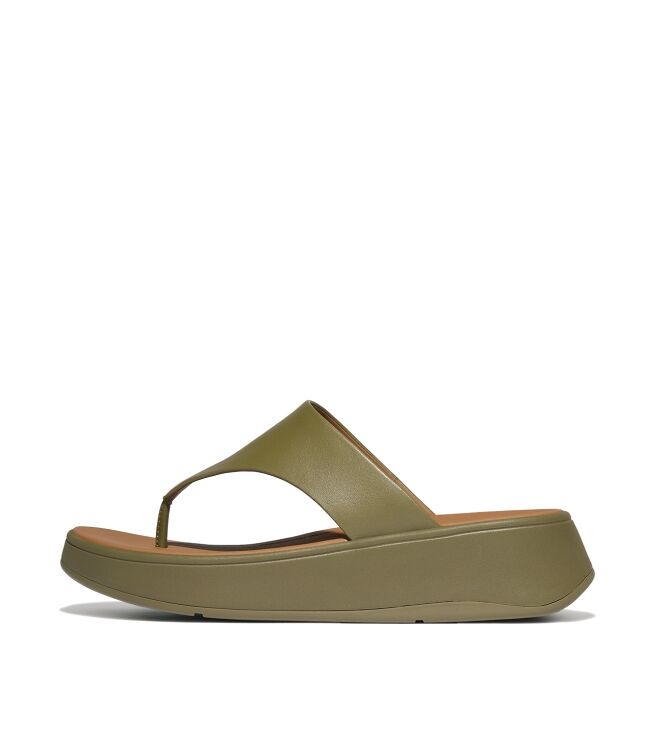 FitFlop f-mode leather flatform toe-post sandals camo-green Direct leverbaar uit de webshop van www.meijerink-schoenen.nl/