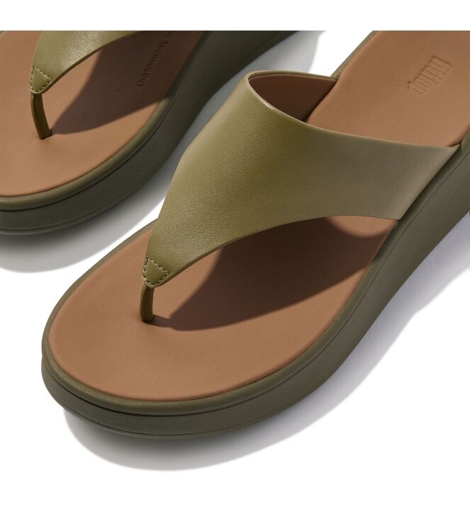 FitFlop f-mode leather flatform toe-post sandals camo-green Direct leverbaar uit de webshop van www.meijerink-schoenen.nl/