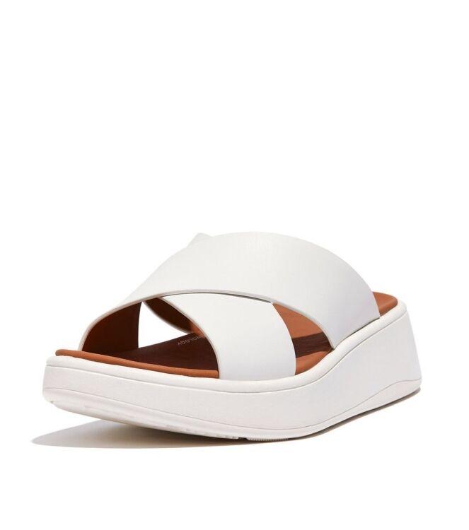 FitFlop f-mode leather flatform cross slides cream Direct leverbaar uit de webshop van www.meijerink-schoenen.nl/