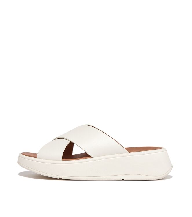 FitFlop f-mode leather flatform cross slides cream Direct leverbaar uit de webshop van www.meijerink-schoenen.nl/